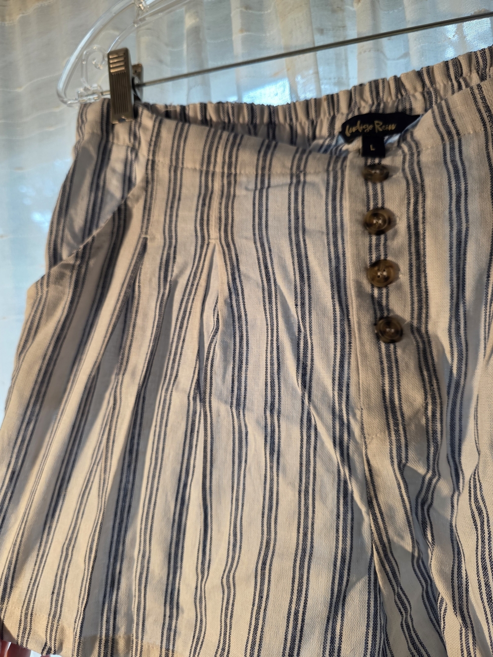 Indigo Rein Linen-Blend Striped High-Waist Linen Shorts - Blue & Cream - Picture 3 of 4